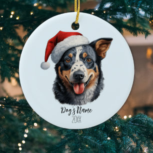 Australian Cattle Dog Name Year Watercolor Ceramic Tree Decoration