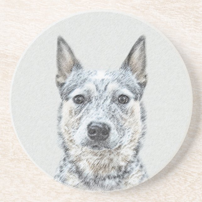 Australian Cattle Dog Painting - Cute Original Art Coaster (Front)