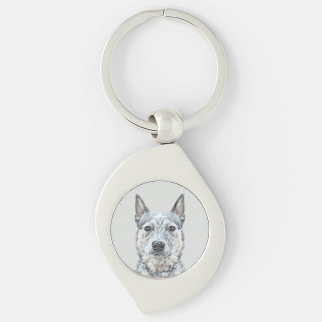 Australian Cattle Dog Painting - Cute Original Art Key Ring (Front)