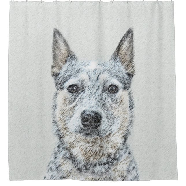 Australian Cattle Dog Painting - Cute Original Art Shower Curtain (Front)