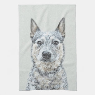 Australian Cattle Dog Painting - Cute Original Art Tea Towel