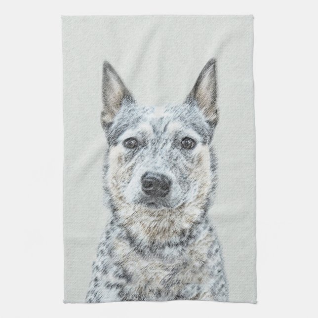 Australian Cattle Dog Painting - Cute Original Art Tea Towel (Vertical)