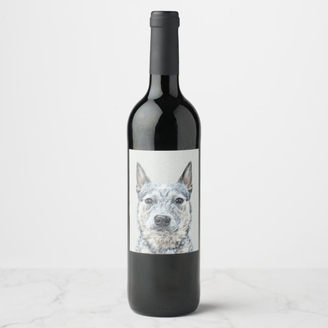 Australian Cattle Dog Painting - Cute Original Art Wine Label (Front)