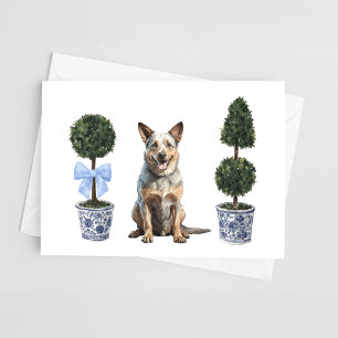 Australian Cattle Dog Puppy Topiary Watercolor Card