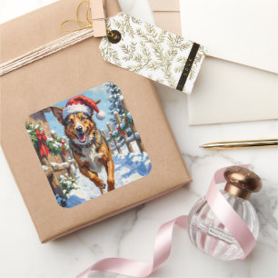 Australian Cattle Dog Red Heeler Christmas Square Sticker