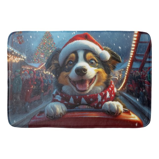 Australian Cattle Dog Roller Coaster Christmas Bath Mat (Front)