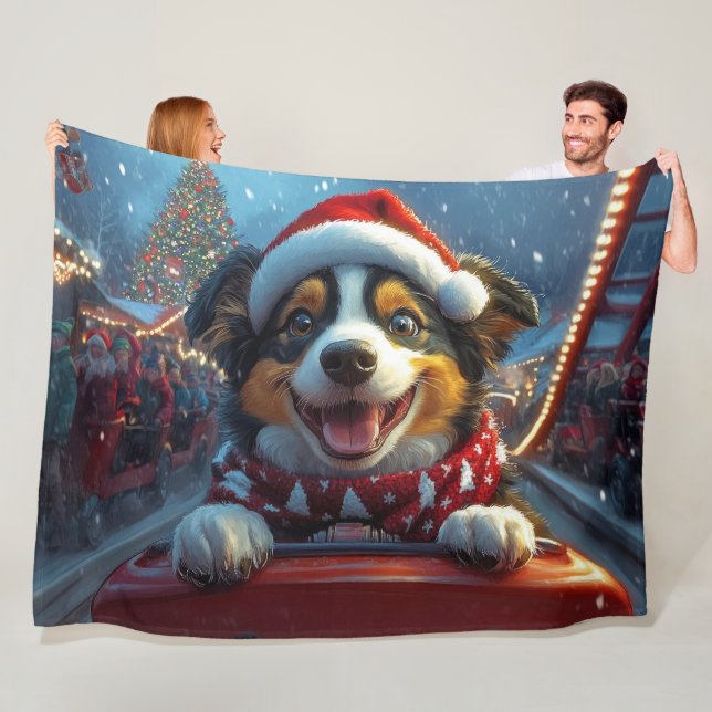 Australian Cattle Dog Roller Coaster Christmas Fleece Blanket (In Situ)