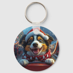 Australian Cattle Dog Roller Coaster Christmas Key Ring