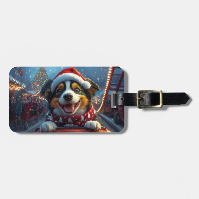 Australian Cattle Dog Roller Coaster Christmas Luggage Tag (Front Horizontal)