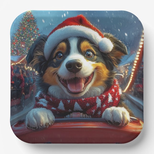 Australian Cattle Dog Roller Coaster Christmas Paper Plate (Front)
