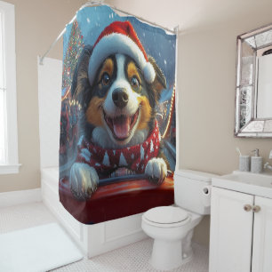 Australian Cattle Dog Roller Coaster Christmas Shower Curtain