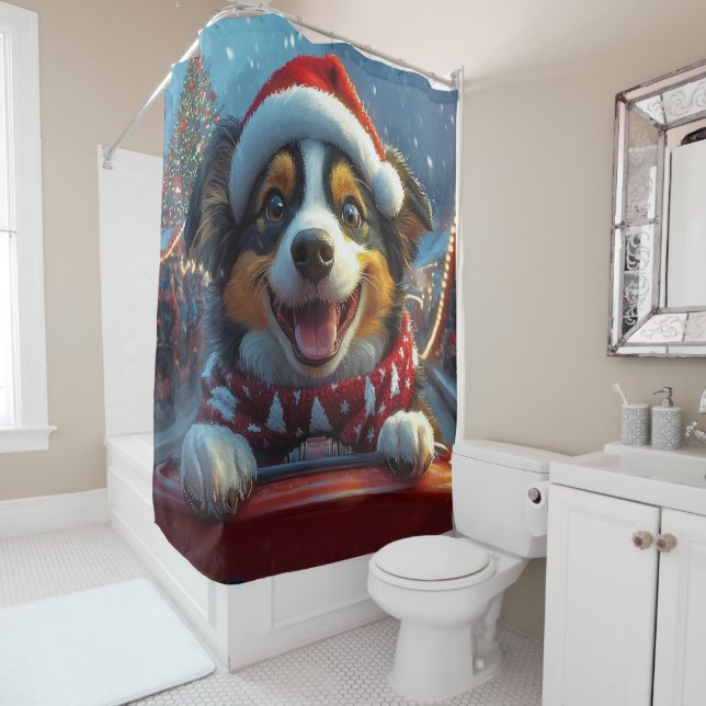 Australian Cattle Dog Roller Coaster Christmas Shower Curtain (In Situ)