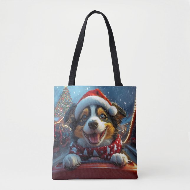 Australian Cattle Dog Roller Coaster Christmas Tote Bag (Front)