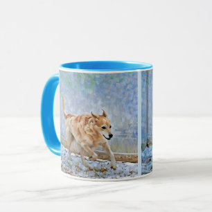 Australian Cattle Dog Running In The Snow Mug