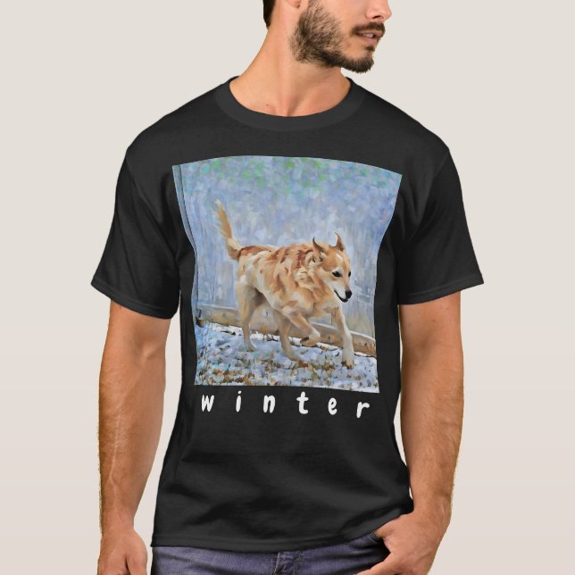 Australian Cattle Dog Running In The Snow T-Shirt (Front)
