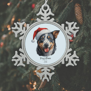 Australian Cattle Dog Santa Hat Personalised Snowflake Pewter Christmas Ornament