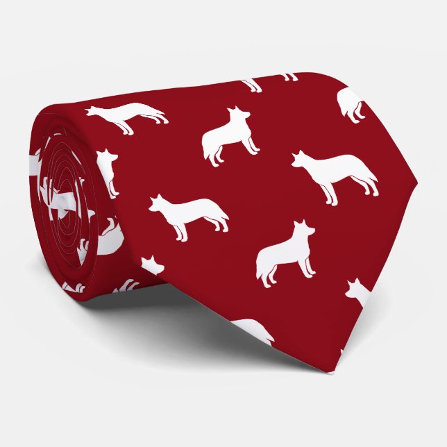 Australian Cattle Dog Silhouettes Pattern Red Tie (Rolled)