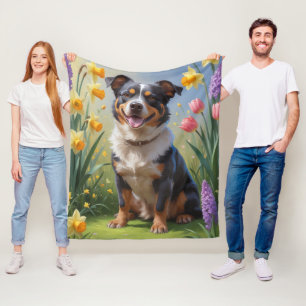 Australian Cattle Dog Spring Flowers Painting Fleece Blanket