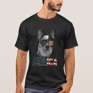 Australian Cattle Dog Sunglasses USA Flag Merica 4 T-Shirt