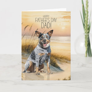 Australian Cattle Dog Sunset Beach Father's Day Holiday Card