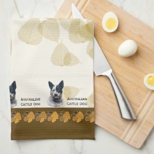 Australian Cattle Dog Tan Leaves Dishtowel Tea Towel