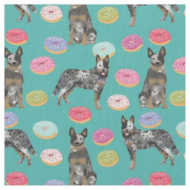 australian cattle dog turquoise donuts fabric (Close Up)