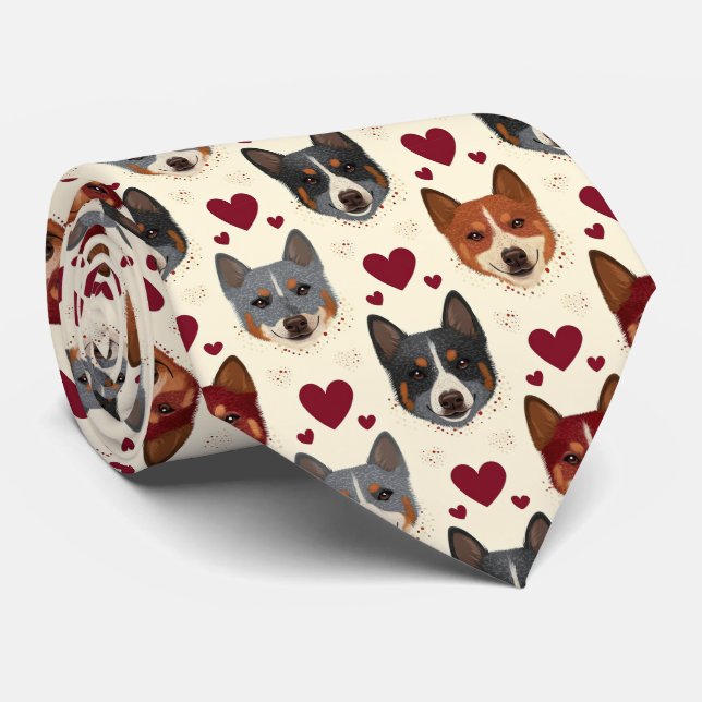 Australian Cattle Dog Valentine Hearts Pattern Dog Tie (Rolled)