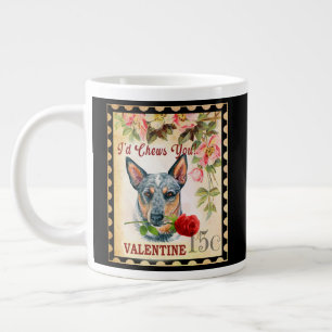 Australian cattle dog Vintage Valentine With Rose Large Coffee Mug