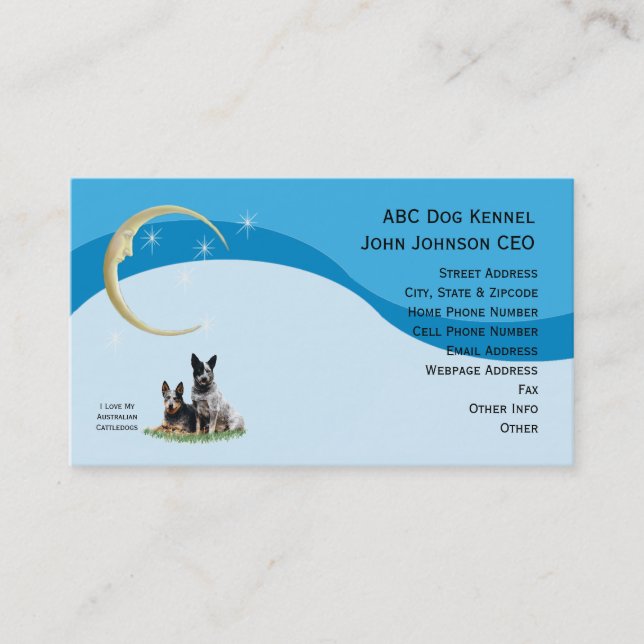 Australian Cattle Dog w/Gold Moon & Stars Profile Business Card (Front)