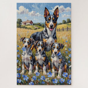 Australian Cattle Dog Wildflower Field Art Jigsaw Puzzle