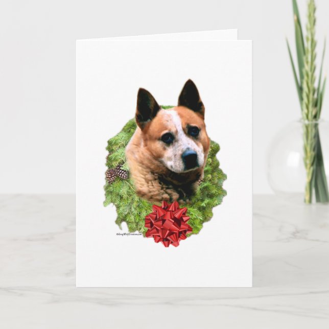 Australian Cattle Dog Wreath Holiday Card (Front)