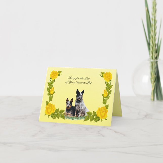 Australian Cattle Dog & Yellow Roses Sympathy Card (Front)