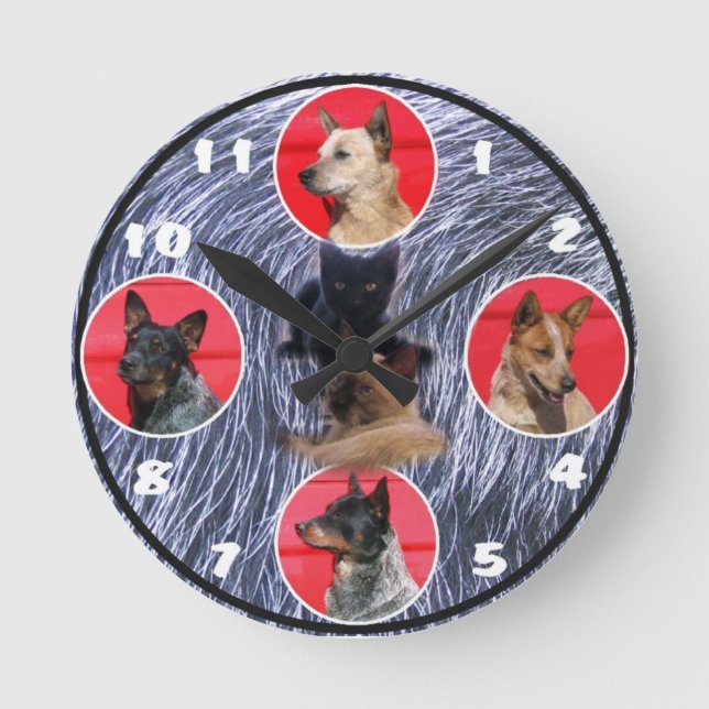 Australian Cattle Dogs and Cats Clock (Front)
