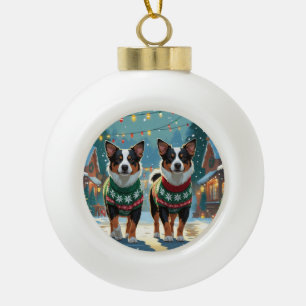 Australian Cattle Dogs Christmas Snow Holiday Ceramic Ball Christmas Ornament
