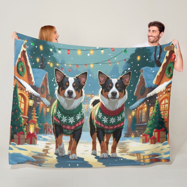Australian Cattle Dogs Christmas Snow Holiday Fleece Blanket (In Situ)