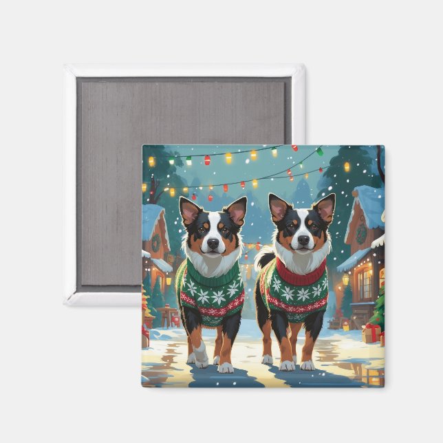 Australian Cattle Dogs Christmas Snow Holiday Magnet (Front/Back)