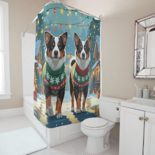 Australian Cattle Dogs Christmas Snow Holiday Shower Curtain