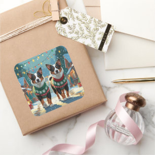 Australian Cattle Dogs Christmas Snow Holiday Square Sticker