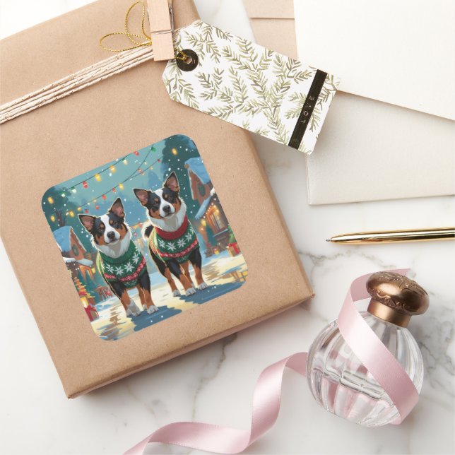 Australian Cattle Dogs Christmas Snow Holiday Square Sticker (Gifting)
