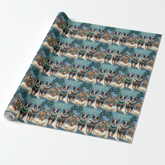 Australian Cattle Dogs Christmas Snow Holiday Wrapping Paper (Unrolled)