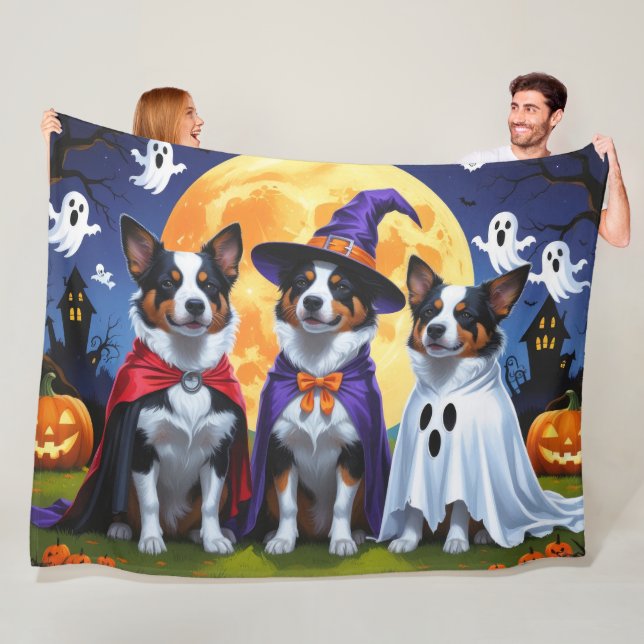 Australian Cattle Dogs Pumpkin Halloween Funny Fleece Blanket (In Situ)