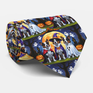 Australian Cattle Dogs Pumpkin Halloween Funny Tie