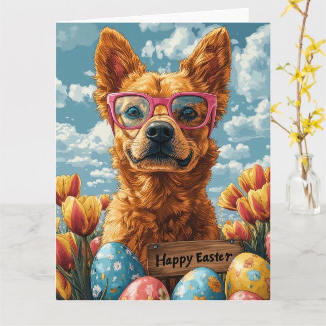 Australian Cattle Easter Eggs Card (Yellow Flower)