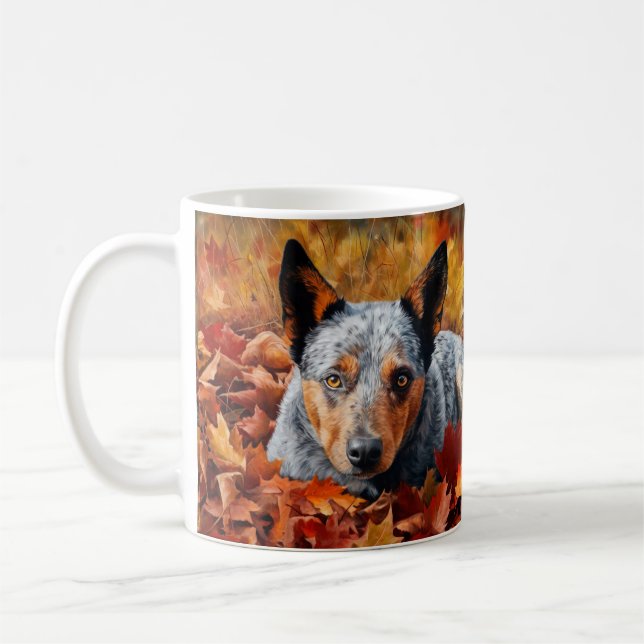 Australian Cattle  in Autumn Leaves Fall Inspire  Coffee Mug (Left)