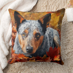 Australian Cattle  in Autumn Leaves Fall Inspire  Cushion
