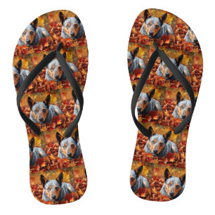 Australian Cattle  in Autumn Leaves Fall Inspire  Flip Flops