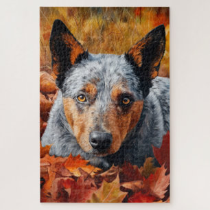 Australian Cattle in Autumn Leaves Fall Inspire Jigsaw Puzzle