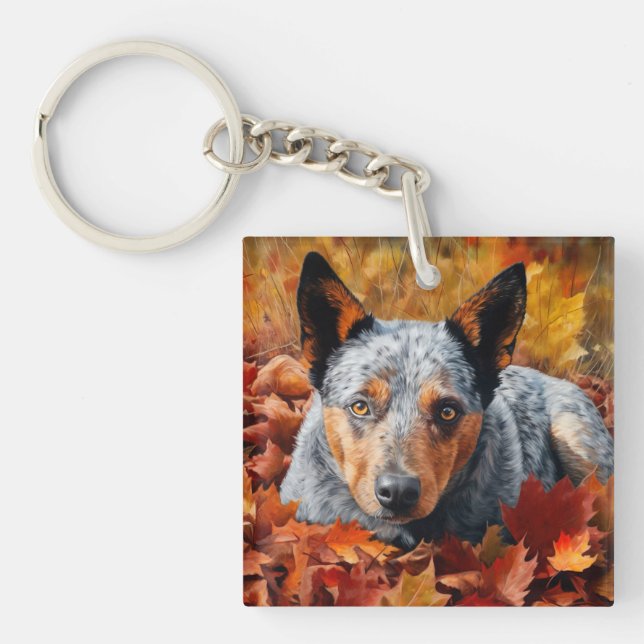 Australian Cattle  in Autumn Leaves Fall Inspire  Key Ring (Front)