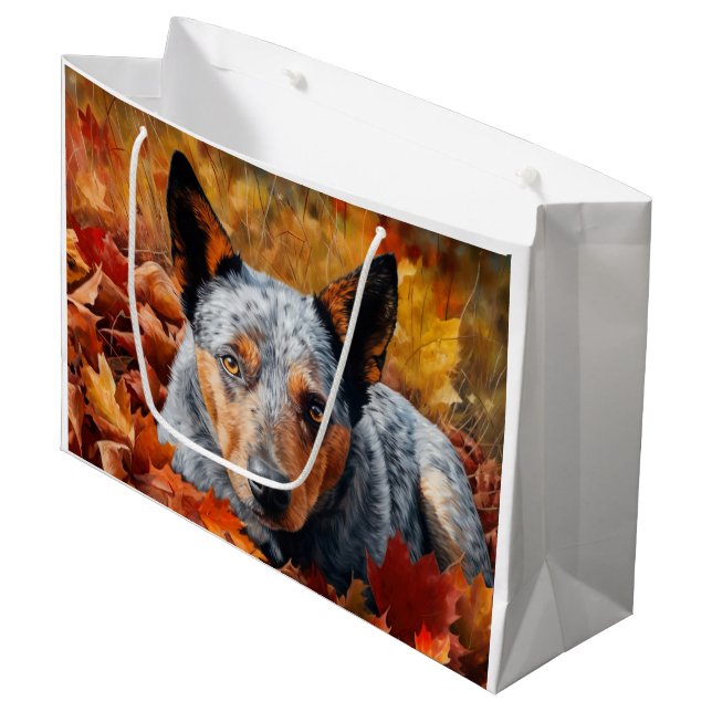 Australian Cattle  in Autumn Leaves Fall Inspire  Large Gift Bag (Front Angled)