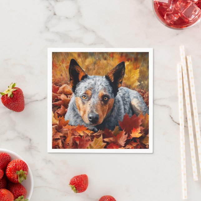 Australian Cattle  in Autumn Leaves Fall Inspire  Napkin (Insitu)